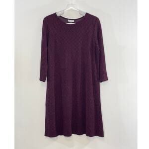 J Jill Ponte Burgundy Black Geo Pattern 3/4 Sleeve Shift Dress Size Medium